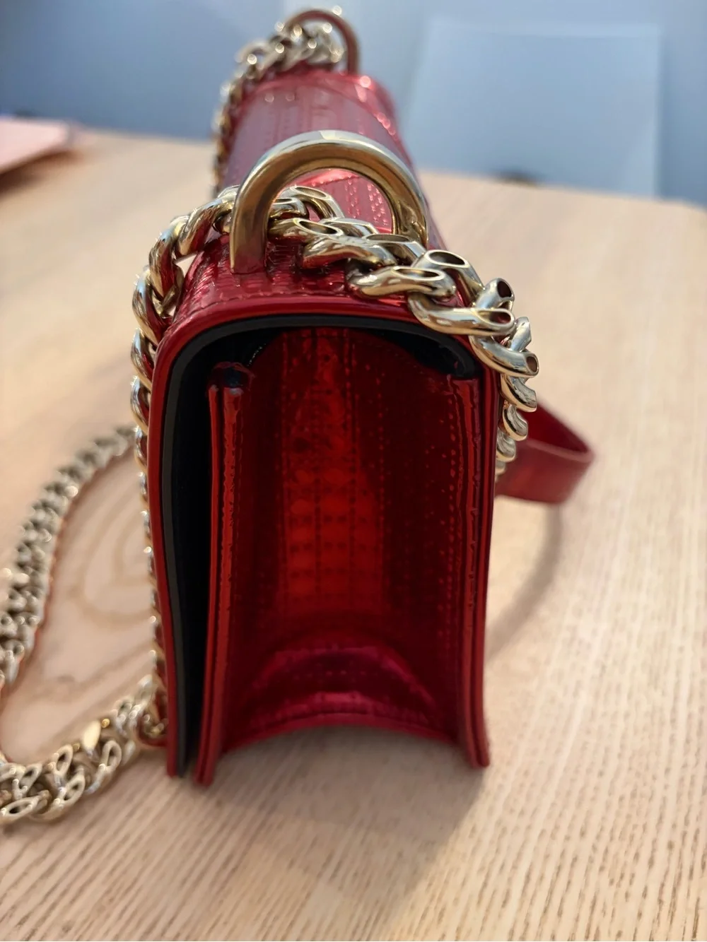 Dior Diorama Red Shoulder Bag with Champagne Gold Hardware